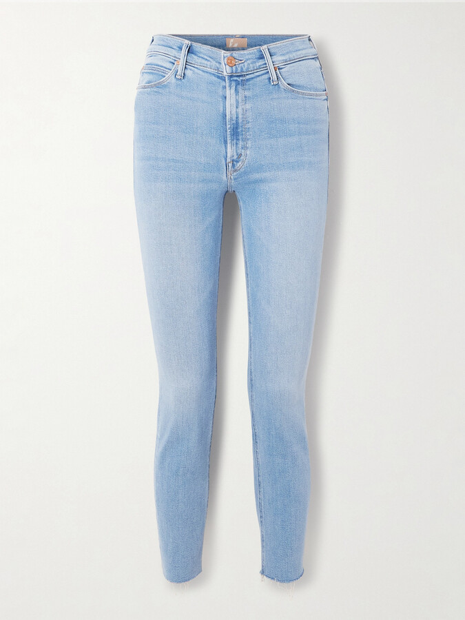 Mother The Dazzler Ankle Frayed Mid-rise Slim-leg Jeans - Blue