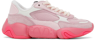Valentino Garavani Pink & White Bubbleback Sneakers