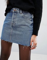 Thumbnail for your product : ASOS DESIGN DESIGN denim low rise pelmet skirt in stonewash blue
