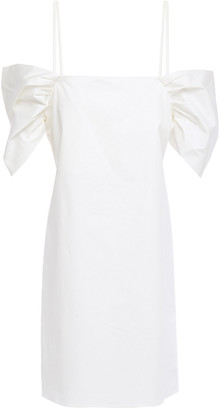 Theory Cold-shoulder Gathered Stretch-cotton Twill Mini Dress