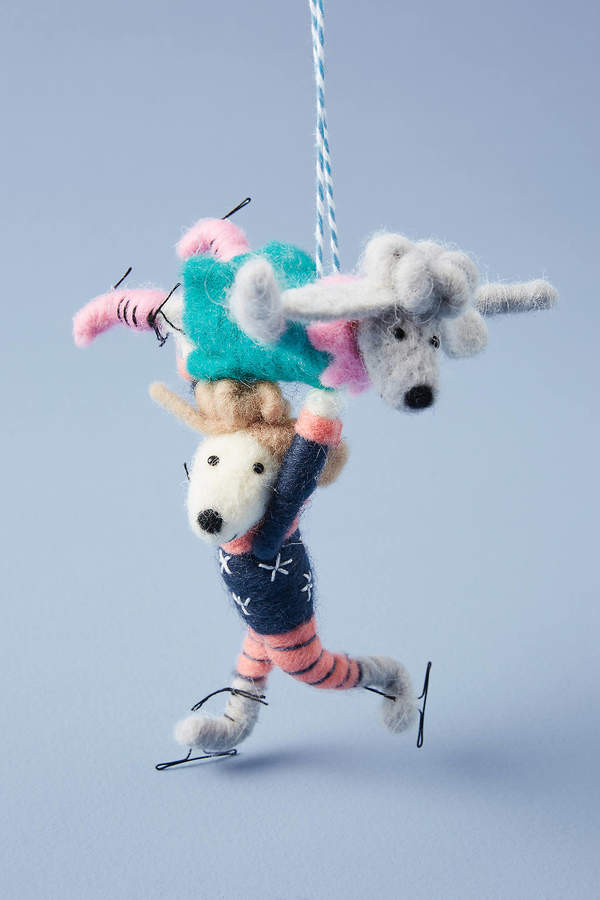 Anthropologie Ice Skating Poodles Ornament