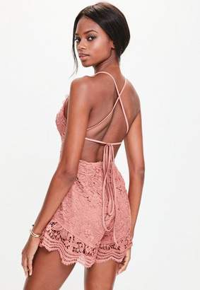 Missguided Plunge Lace Frill Playsuit