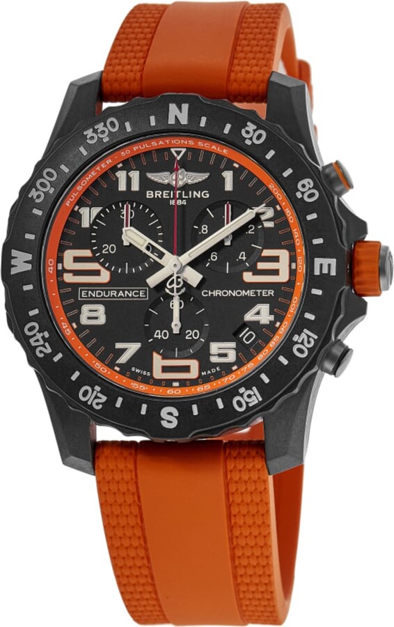 Breitling Endurance Pro 44 Quartz Chronograph Black Dial Orange Rubber Strap Men's Watch X82310A51B1S2