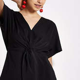 Thumbnail for your product : River Island Black satin knot front shirt