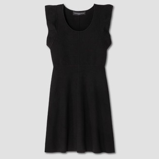 Victoria Beckham for Target Women's Black Ruffle Sleeve Sweater Knit Dress
