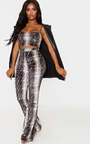 Thumbnail for your product : PrettyLittleThing Shape Taupe Velvet Snake Print Strappy Crop Top