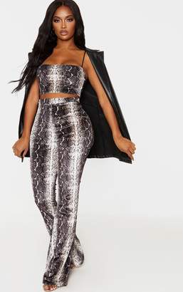 PrettyLittleThing Shape Taupe Velvet Snake Print Strappy Crop Top