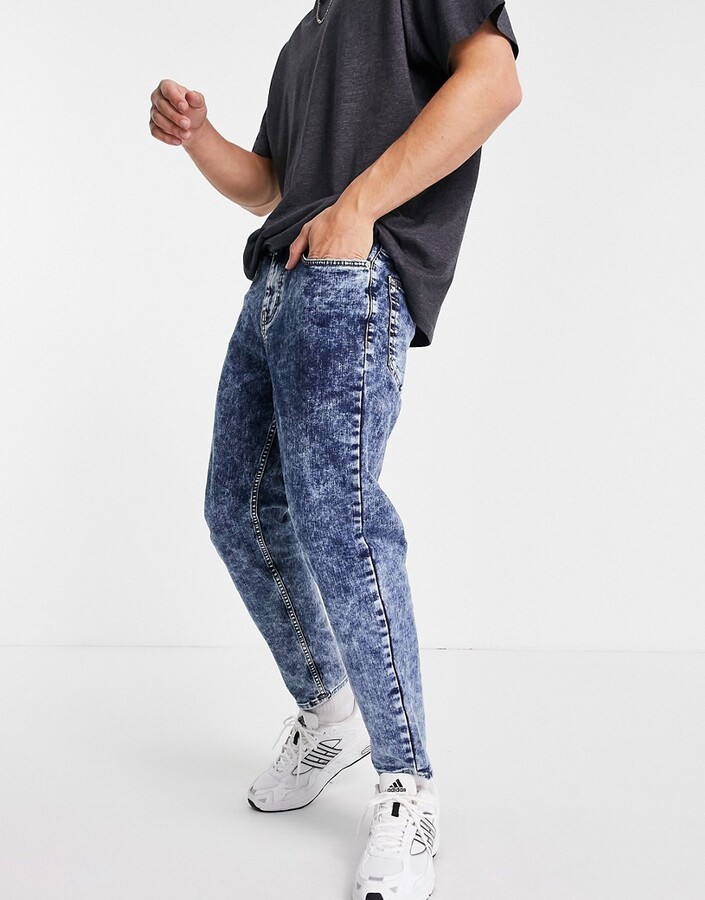 New Look tapered jeans in acid wash blue -