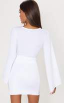 Thumbnail for your product : PrettyLittleThing White Drape Sleeve Plunge Extreme Split Leg Bodycon Dress