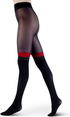 LECHERY Woman'S Over-The-Knee Stripe Print Tights - S/M, Black