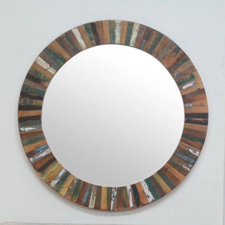 Reclaimed Wood Round Mirror Frame Black/Chestnut ShopStyle