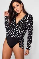 Thumbnail for your product : boohoo Big Polka Dot Wrap Tie Side Bodysuit
