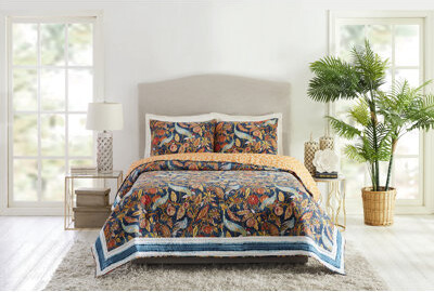 Dena Home Peacock Garden Cotton Reversible 3 Piece Quilt Set