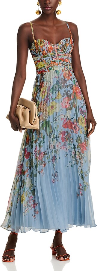 Aqua Pleated Floral Dress - Exclusive