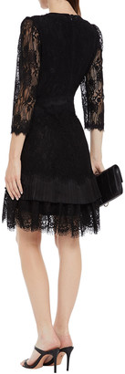 Diane von Furstenberg Paneled Pleated Satin And Corded Lace Dress