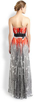 Thumbnail for your product : Alexander McQueen Feather-Print Strapless Silk Chiffon Gown