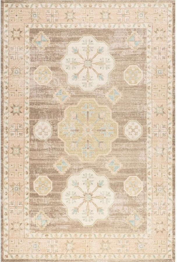 RUGS USA Fawn Medallion Wool Cotton Brown 4 ft. x 6 ft. Indoor/Outdoor Patio Area Rug