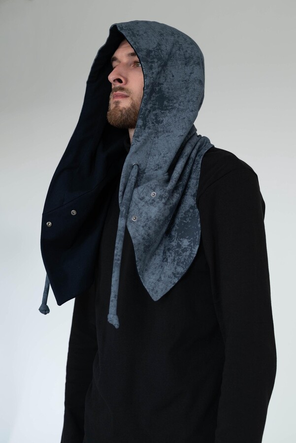 Etsy Detached Hooded Scarf Reversable With Hood Black Cowl For Travel Festival Cosplay