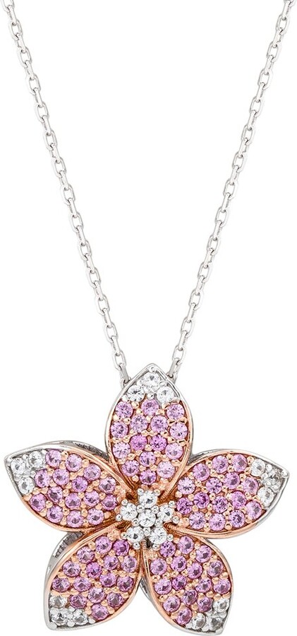 Suzy Levian Silver 0.02 Ct. Tw. Diamond & Pink Sapphire & Created White Sapphire Flower Pendant