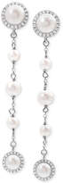 Thumbnail for your product : Arabella Cultured Freshwater Pearl (4-8mm) and Swarovski Zirconia Linear Drop Earrings in Sterling Silver