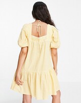 Thumbnail for your product : New Look seersucker square neck tiered mini dress in yellow pattern