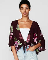 Thumbnail for your product : Express Floral Tie Front Kimono Sleeve Top