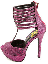 Thumbnail for your product : Fahrenheit Textured Strappy Ankle Cuff T-Strap Platform Heels