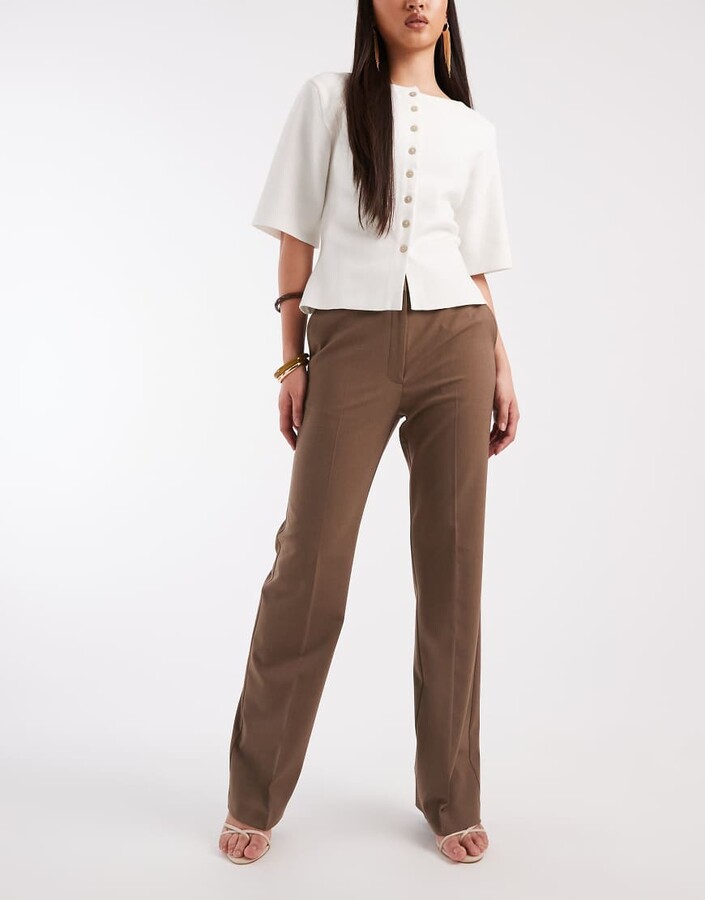 ASOS DESIGN tailored slim straight leg pants in dark taupe