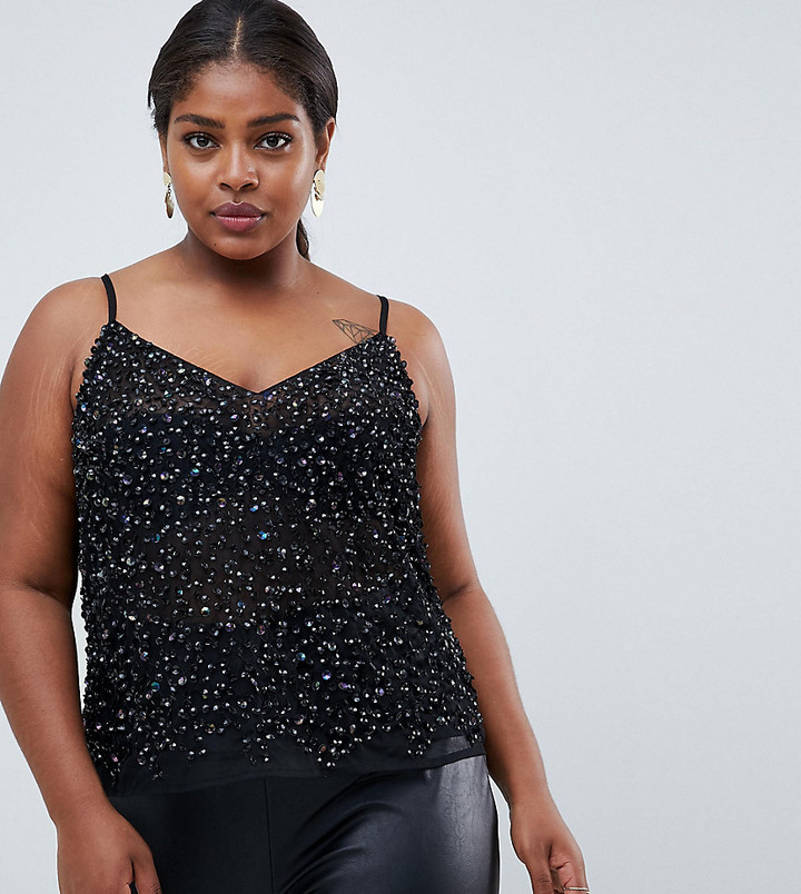 black plus size sequin tops