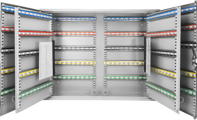 ArtisanArcade Key Locked 400 Cabinet - Wall Mount Gray Steel Adjustable  Colorful Tags For Hassle- Management 400 With Lock And Mount Setup Adjustable Seamless