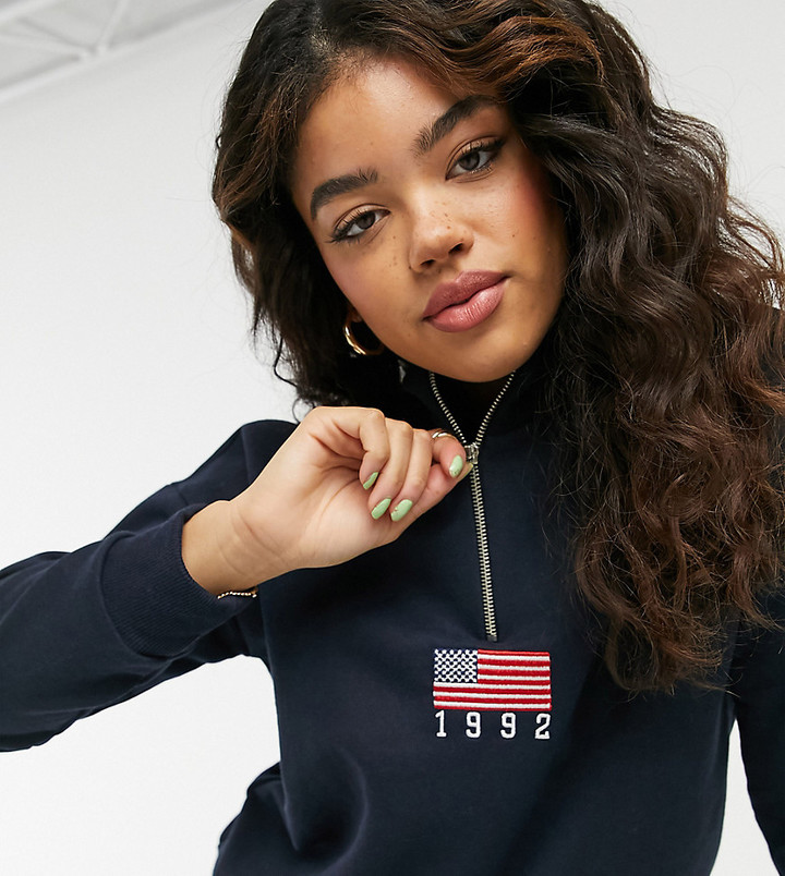 Daisy street relaxed sweatshirt with half zip and flag embroidery Clearance