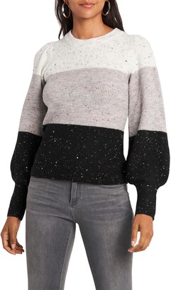 colour block puff sleeve sweater
