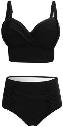 Perfashion Women's Bra Top Ruched Swimwear Cross-over Front Bodysuit Swimwear for Plus Size 4XL