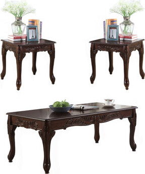 Alcott Hill 3Pc Dark Cherry Finish Coffee & End Table Set