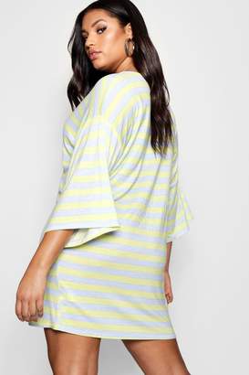 boohoo Plus Kimono Sleeve Stripe T Shirt Dress