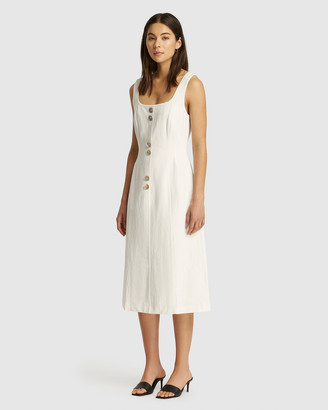 FRIEND of AUDREY - Women's White Midi Dresses - Astor Linen Buttoned Dress - Size One Size, 12 at The Iconic