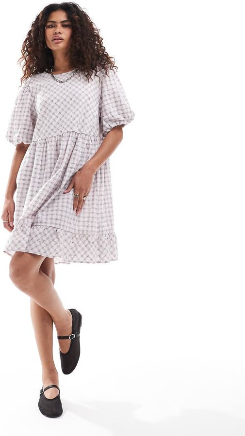 Monki long sleeve midi mesh dress in lilac print ShopStyle