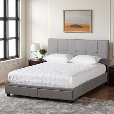 Latitude Run The Confer Queen Size Platform Storage Bed features a fabric upholstery