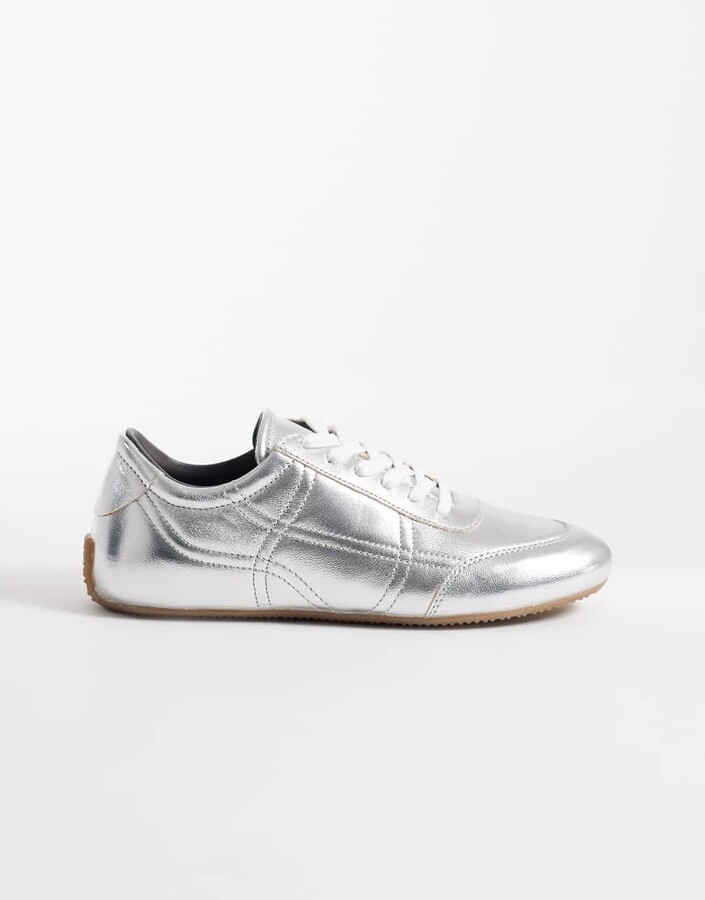 And other stories & premium real leather sneakers in silver metallic