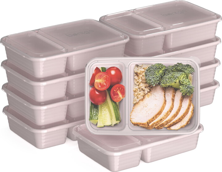 Bentgo Prep - 20-Piece 2-Compartment Reusable Meal Prep Containers with Lids, PFAS & BPA Free Materials, Durable, Microwave, Freezer, & Dishwasher Safe To Go Food Storage (Blush Pink)