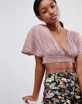 Thumbnail for your product : Love Pleated Kimono Sleeve Tie Back Crop Top