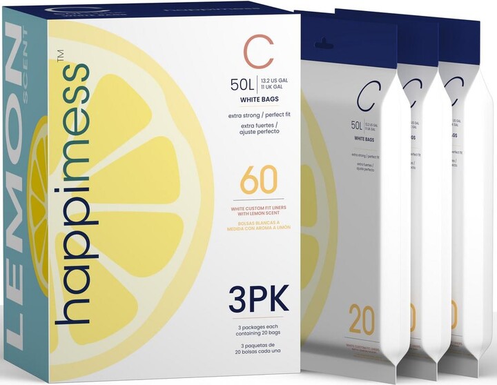 happimess 13.2 Gal. Lemon Scented Drawstring Trash Can Liner, White (60-Count, 3-Packs of 20 Liners)