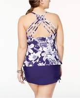 Thumbnail for your product : Macy's Island Escape Plus Size Spring Time Shore Printed Strappy-Back Underwire Tankini Top, Created for