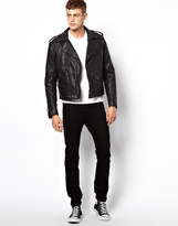 Thumbnail for your product : ASOS Leather Jacket With Stud & Print Detail