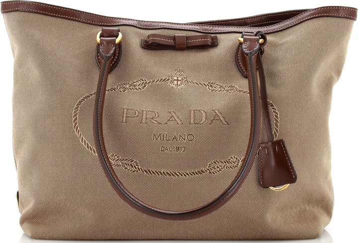 Prada Brown Canapa Logo Canvas Satchel White Beige Leather Cloth Pony-style  calfskin Cloth ref.585686 - Joli Closet