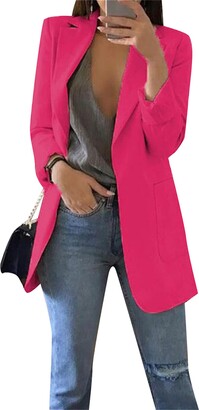 OMZIN Womens Long Sleeve Lapel Pockets Blazer Open Front Office Jacket 