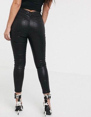 ASOS Petite DESIGN Petite Ridley high waisted skinny jeans in coated black