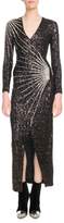 Thumbnail for your product : Balmain V-Neck Long-Sleeve Constellation-Embellished Paillette Evening Gown