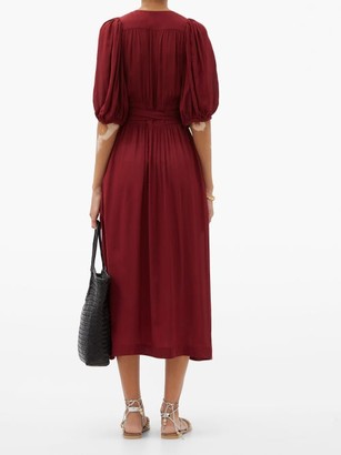 Three Graces London Fiona Puff-sleeve Midi Wrap Dress - Dark Red
