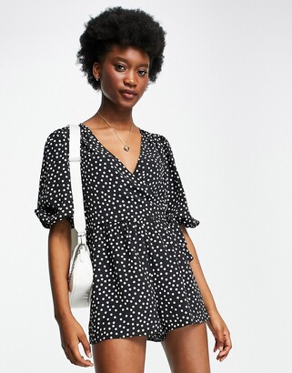 Miss Selfridge frill wrap playsuit in spot - ShopStyle Jumpsuits & Rompers